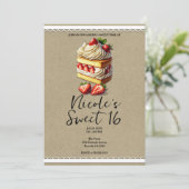 Invitation Tranches de gâteau de courte fraise sucré 16 Anniv (Debout devant)