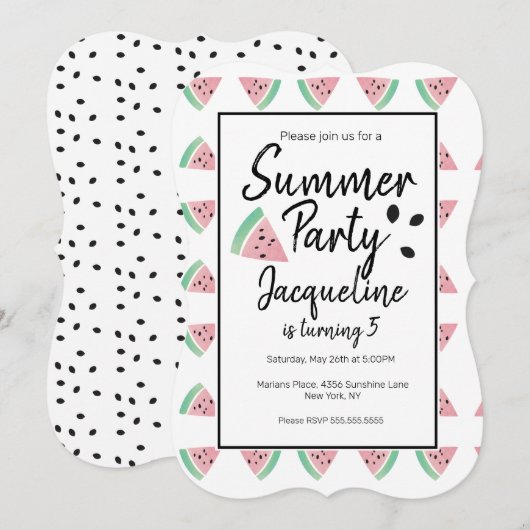 Invitation Tranches de pastèque et graines Fruité d'été Anniv (Devant / Derrière)