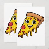 Invitation Tranches de pizza drôle et heureuse avec fromage e (Devant / Derrière)