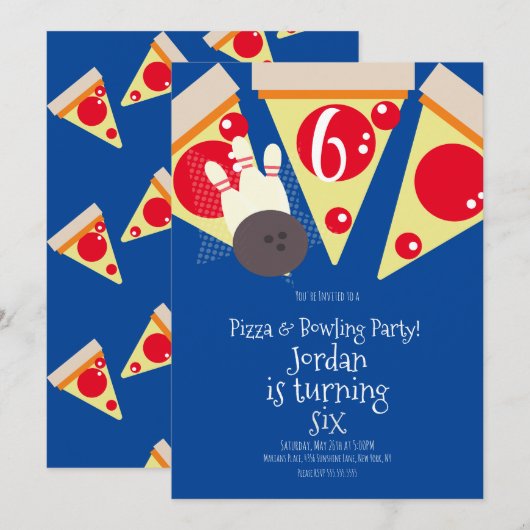 Invitation Tranches de pizza géométriques Fête Bowling Annive (Devant / Derrière)
