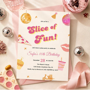 Invitation Tranches de Pizza Party d'Anniversaire Rétro Disco