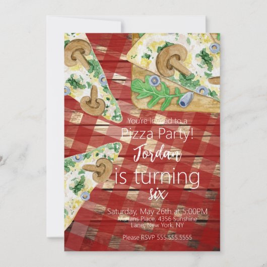 Invitation Tranches de pizza rustique champignon fête d'anniv (Devant)