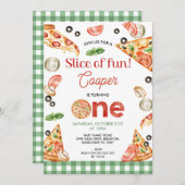 Invitation Tranches De Pizza Verte Moderne Plaid Pour Un 1er (Devant / Derrière)