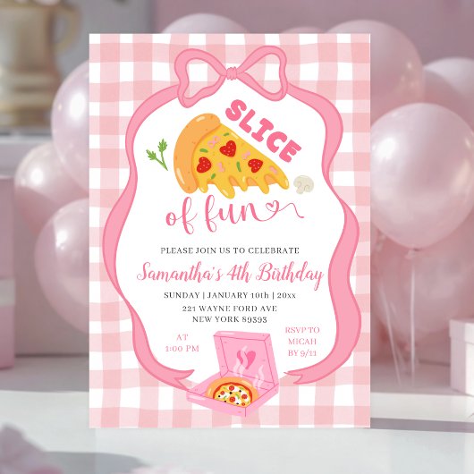 Invitation Tranches de plaisir pizza anniversaire avec nœud r