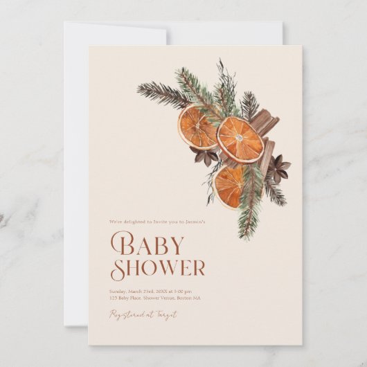 Invitation Tranches d'orange séchées simples et Baby shower d (Devant)