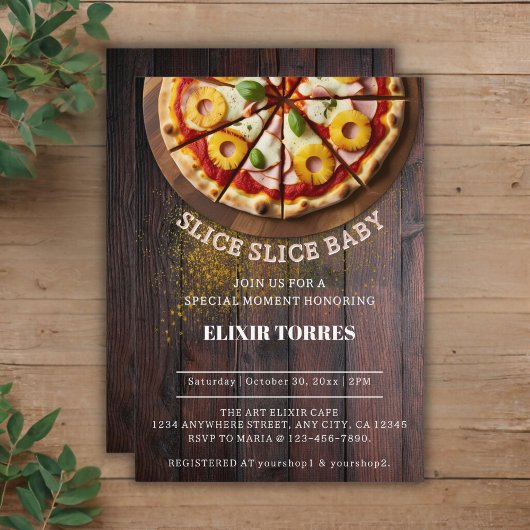 Invitation Tranches rustiques de pizza pour Baby Shower