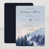 Invitation Tranquil Blue Watercolor Forest (Devant / Derrière)