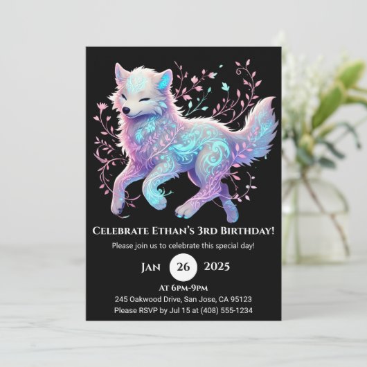 Invitation Tranquil Garden Wolf Birthday (Debout devant)