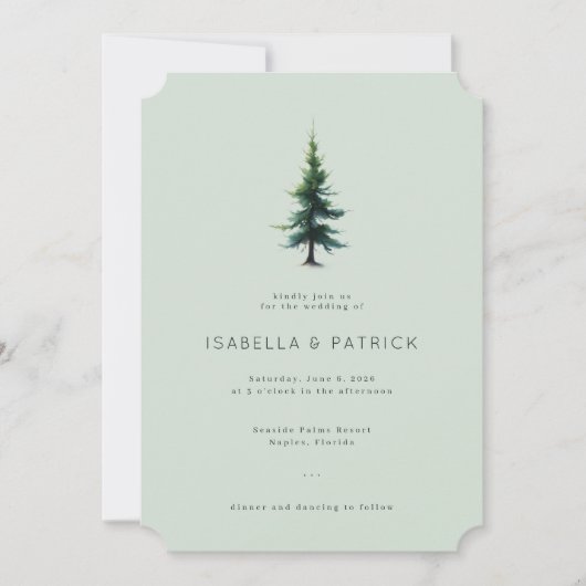 Invitation Tranquil Mint Watercolor Tree (Devant)