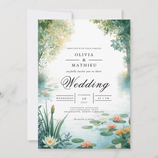 Invitation Tranquille Mariage floral Pond (Devant)