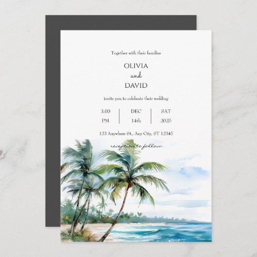 Invitation Tranquille Tropical Seascape Palm Beach Mariage (Devant / Derrière)