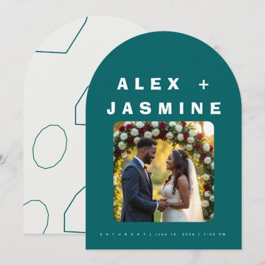 Invitation Transformative Teal Modern Arched Wedding (Devant / Derrière)