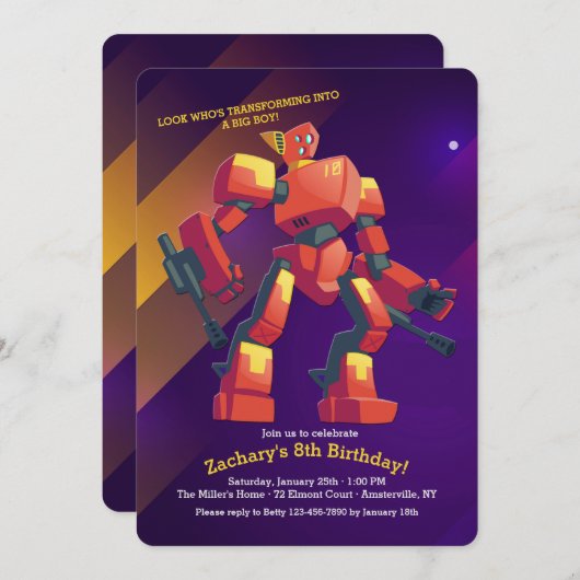 Invitation Transformer l'invitation d'anniversaire d'un robot (Devant / Derrière)