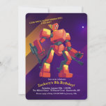 Invitation Transformer l'invitation d'anniversaire d'un robot<br><div class="desc">Une invitation branchée à la fête d'anniversaire du garçon, avec un robot transformant en figure contre un arrière - plan futuriste. (FP). () La carte est facile à customiser avec votre libellé, police, couleur de police et choix de six types de papier.() Pas exactement ce que vous cherchez? Tous nos...</div>