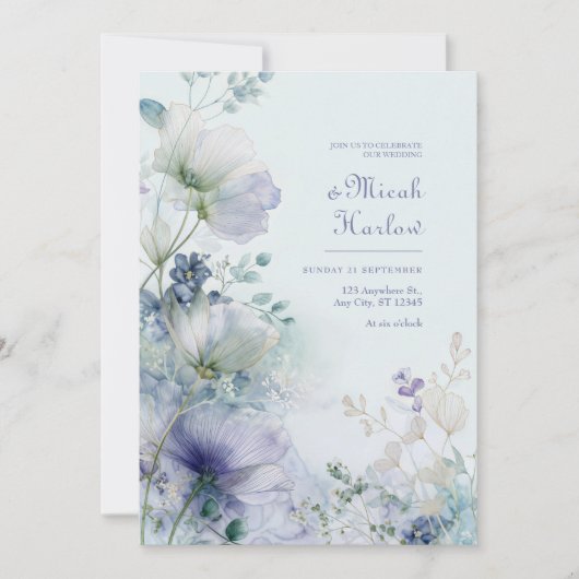 Invitation Translucent Periwinkle Misty Botanical Border (Devant)