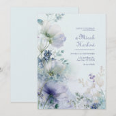 Invitation Translucent Periwinkle Misty Botanical Border (Devant / Derrière)
