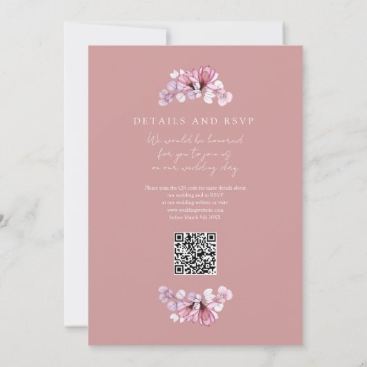 Invitation Transparent Floral QR Code Dusty Rose Mariage (Dos)