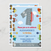 Invitation Transport 1er Anniversaire Voitures Fête Invitatio (Devant / Derrière)