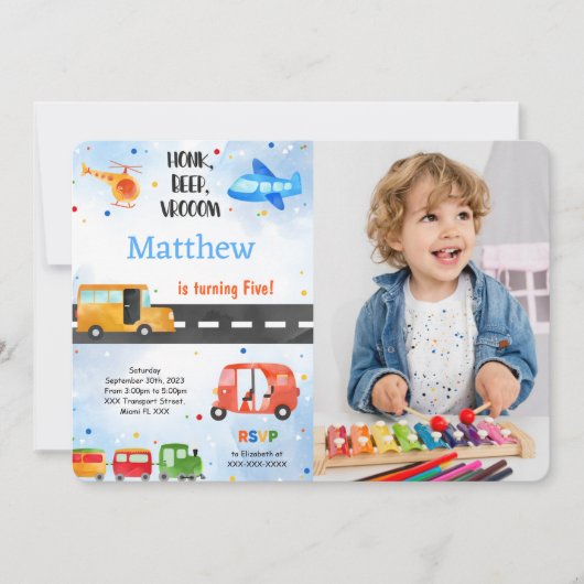 Invitation Transport Anniversaire Photo (Devant)