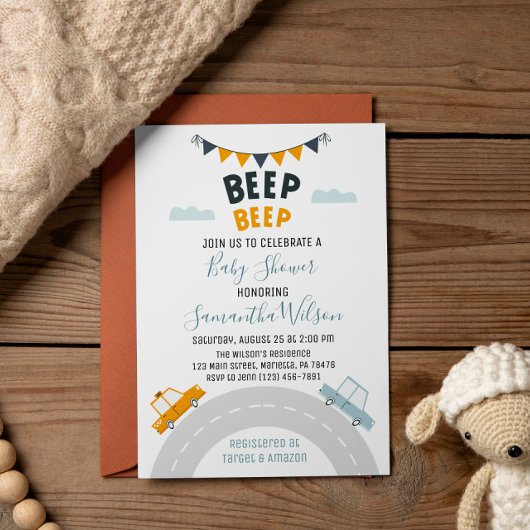 Invitation Transport Baby shower Voitures Rétro