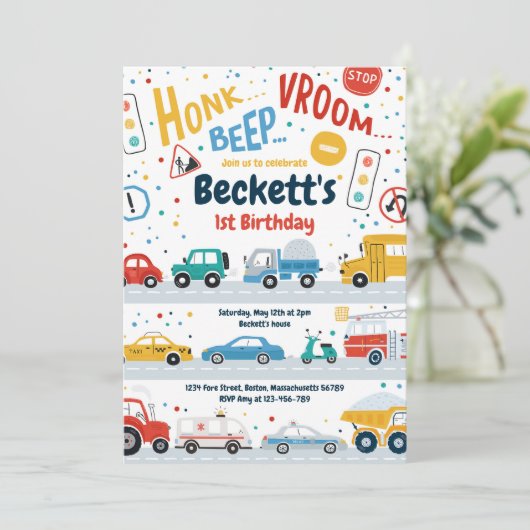 Invitation Transport Camions Diggers Voitures Anniversaire (Debout devant)