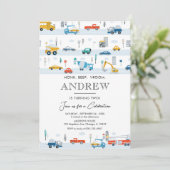 Invitation Transport Camions et voitures Garçon Anniversaire (Debout devant)