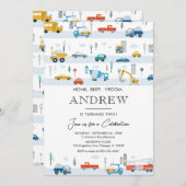 Invitation Transport Camions et voitures Garçon Anniversaire (Devant / Derrière)