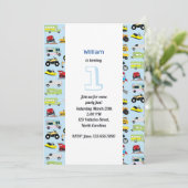 Invitation Transport coloré et véhicules Anniversaire (Debout devant)