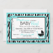 Invitation Transport de bébés, Baby shower Zebra Print & Turq (Dos)