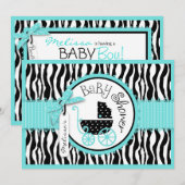 Invitation Transport de bébés, Baby shower Zebra Print & Turq (Devant / Derrière)