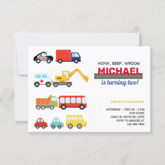 Invitation Transport de véhicules, voitures & camions, annive