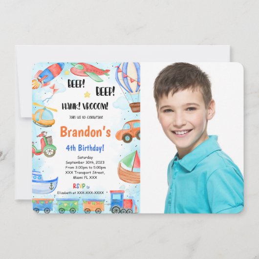 Invitation Transport modifiable Anniversaire Photo (Devant)