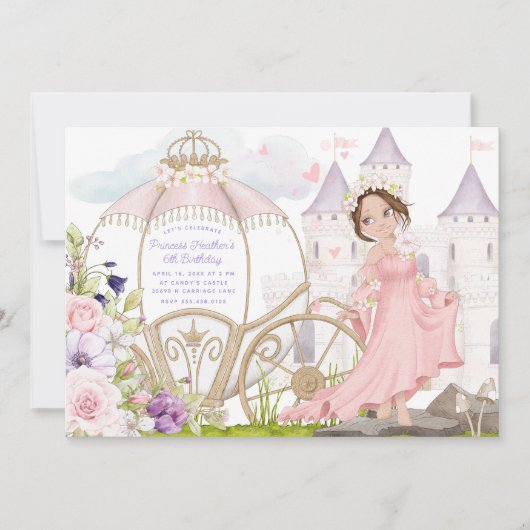 Invitation Transport royal | Brunette Princess Anniversaire (Devant)