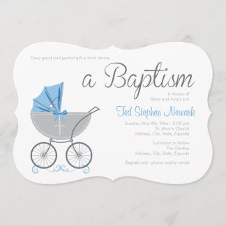 Invitation Transportage de bébé croisé | Baptême de garçon bl