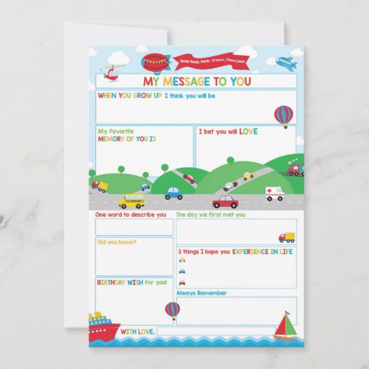 Invitation Transportation Activity Time Capsule Message Card (Devant)