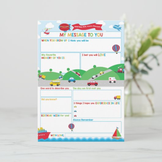 Invitation Transportation Activity Time Capsule Message Card (Debout devant)