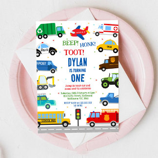Invitation Transportation City Cars and Truck Boy Birthday
