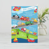 Invitation Transportation vehicles boy birthday invite. (Debout devant)