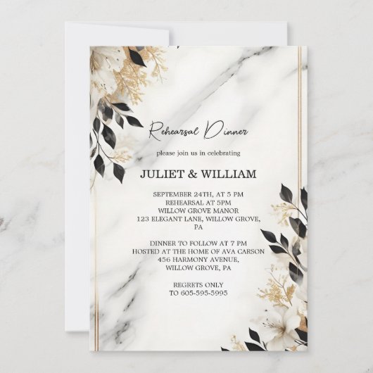 Invitation Travail naturel Stone Marbre Stone Dîner de répéti (Devant)