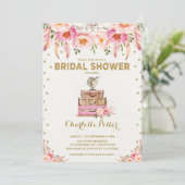 Invitation Travel Adventure Fête des mariées rose Floral Invi (Debout devant)