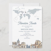 Invitation Travel Adventure World Map Baby shower d'avion (Devant)