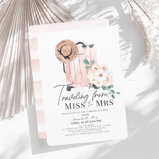 Invitation Travel Miss à Mme Pink Fête des mariées de valise