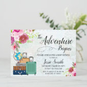 Invitation Travel Worldmap Baby shower Adventure commence RSV (Debout devant)