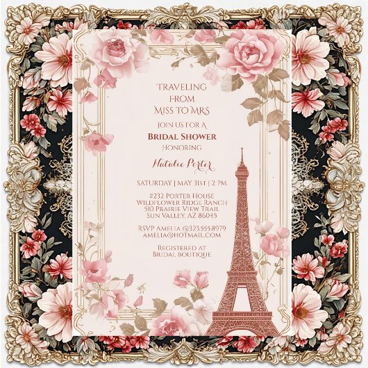 Invitation Traveling from Miss to Mrs Bridal Shower Paris 