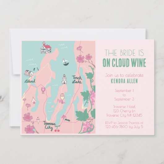 Invitation Traverse City Cloud Wine Bachelorette Party (Devant)