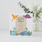 Invitation Traversée de dinosaures, Baby shower T-rex (Debout devant)