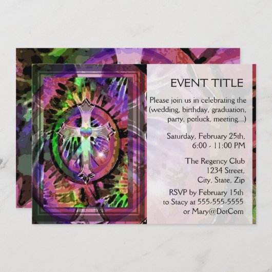 Invitation Traverser dans les couleurs de teinture Tye avec l (Devant / Derrière)