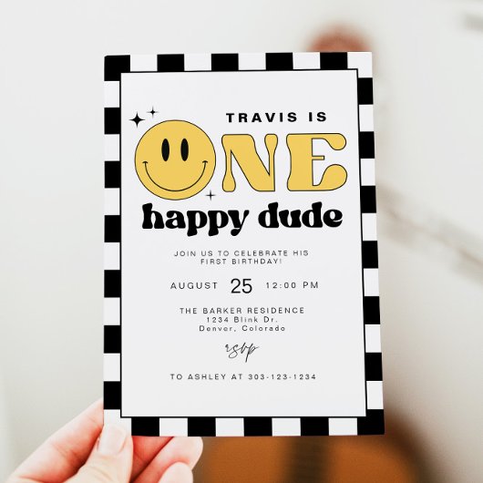 Invitation TRAVIS One Happy Dude Smile Face Premier anniversa