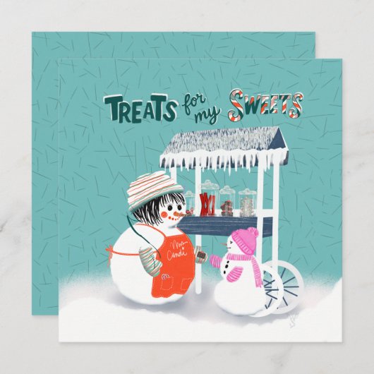 Invitation Treats For My Sweets Snowwoman Holiday Card (Devant / Derrière)