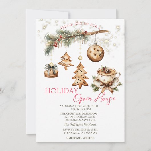 Invitation Tree Branch,Ornaments,Coffee,Stars Open House  (Devant)